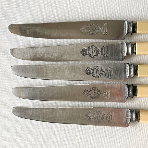 Vintage Superior Cutlery Sheffield Firth Brearley Set 5 Dinner Knives 9.5" MCM - Picture 3 of 9